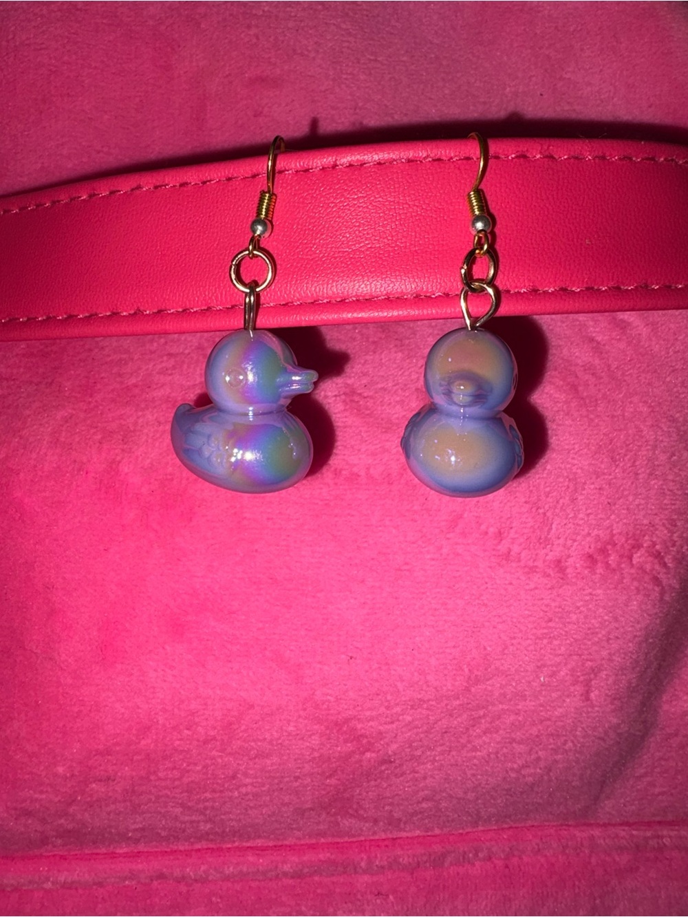 hand made rotating Iridescent  Purple Duck Dangle Earrings